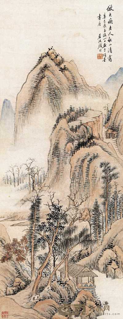 顾沄 1881年作 秋山清蔼图 立轴 93×35.5cm